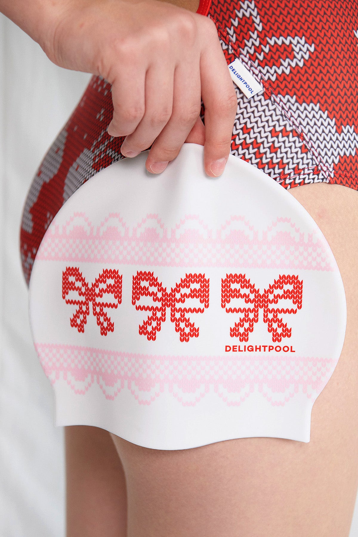 Bows sweater Swim Cap - White