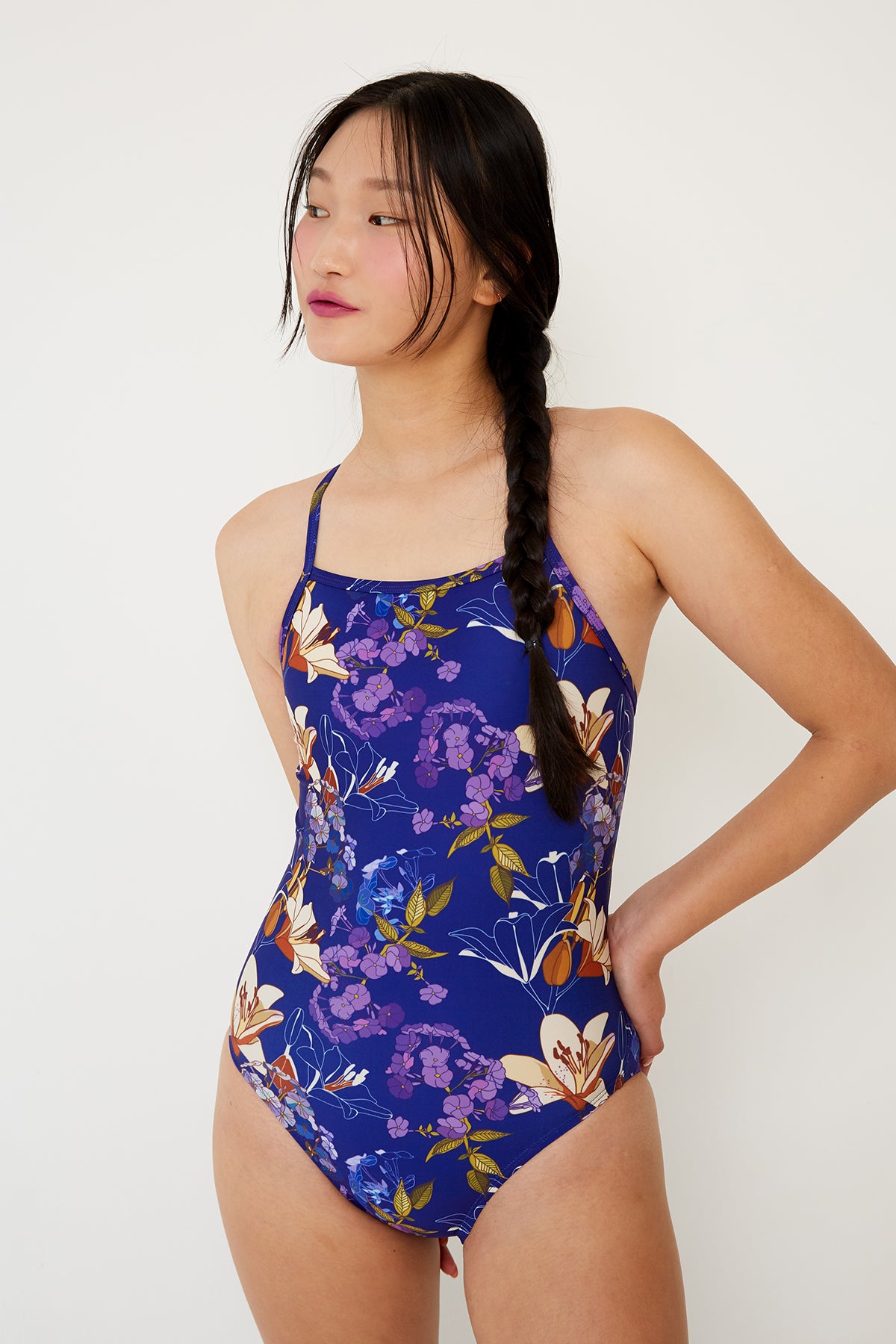 レトロフラワーリリー水着 - アイリスパープル