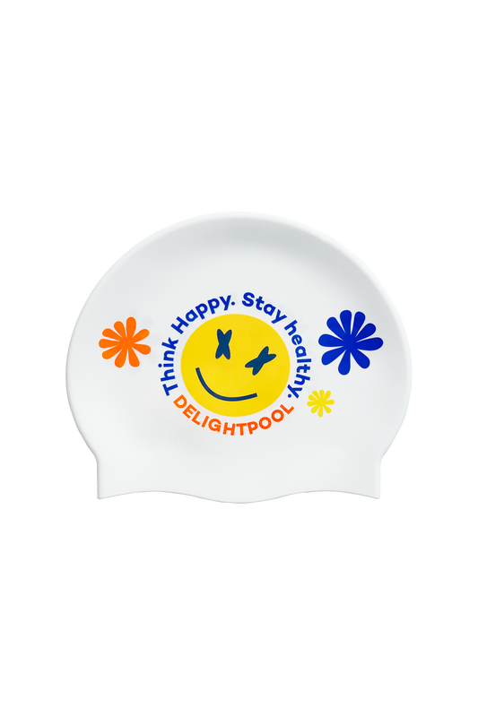 Hippie smile swim cap - White