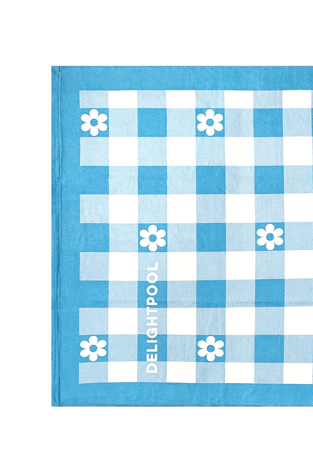 ギンガムフラワービーチタオル - オーシャンブルー