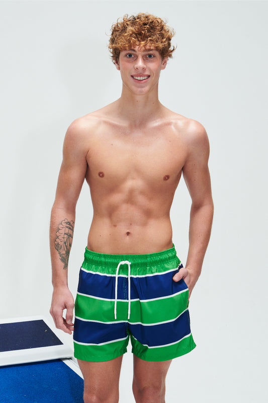 Varsity Stripe Swim Trunks - Ivy Green
