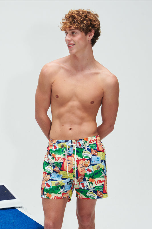 Postcard Club Swim Trunks - Multi