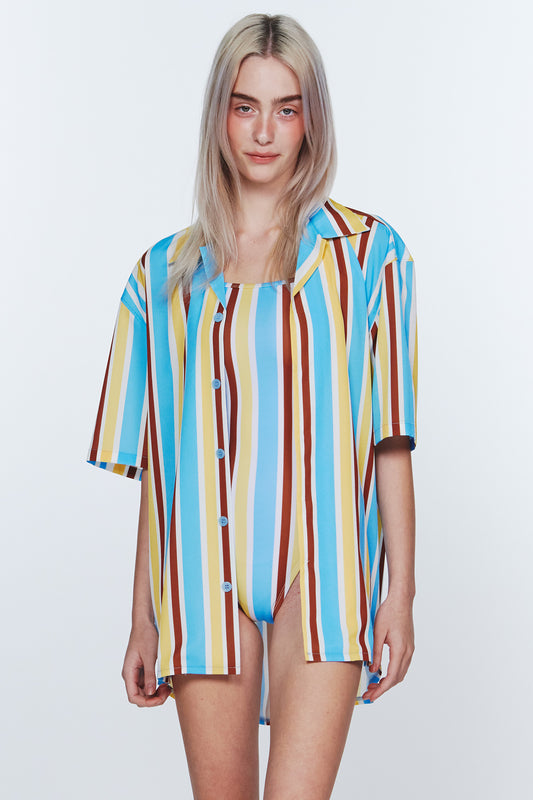 サンバースト ストライプ ロングシャツ - ベビーブルー