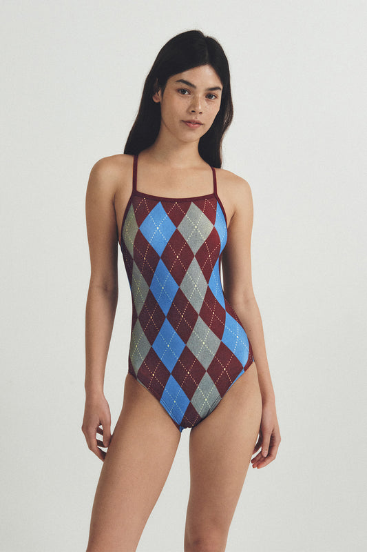Velvet Argyle swimsuit - Velvety Rouge