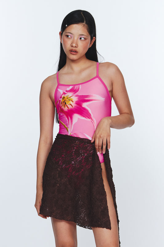 Lace Midi Skirt - Brown