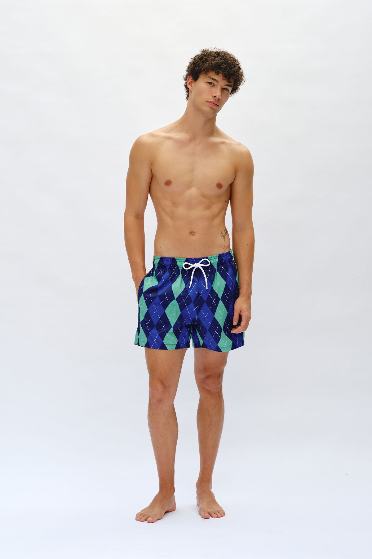 Velvet Argyle Swim Trunks - Sunday Blue