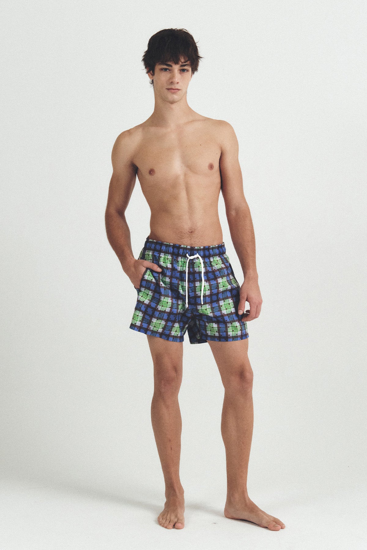 秋のチェック柄スイムトランクス - アンバーブラウン