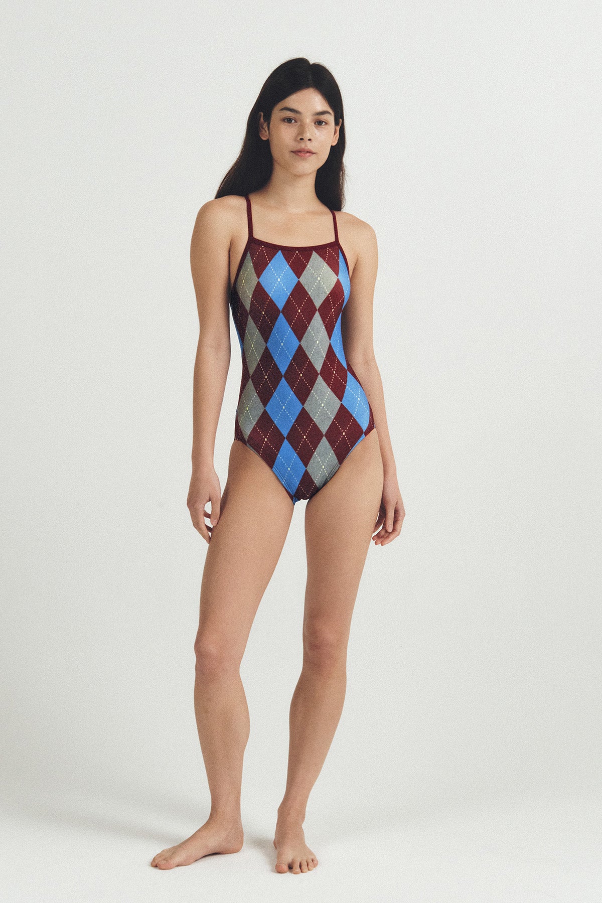 Velvet Argyle swimsuit - Velvety Rouge