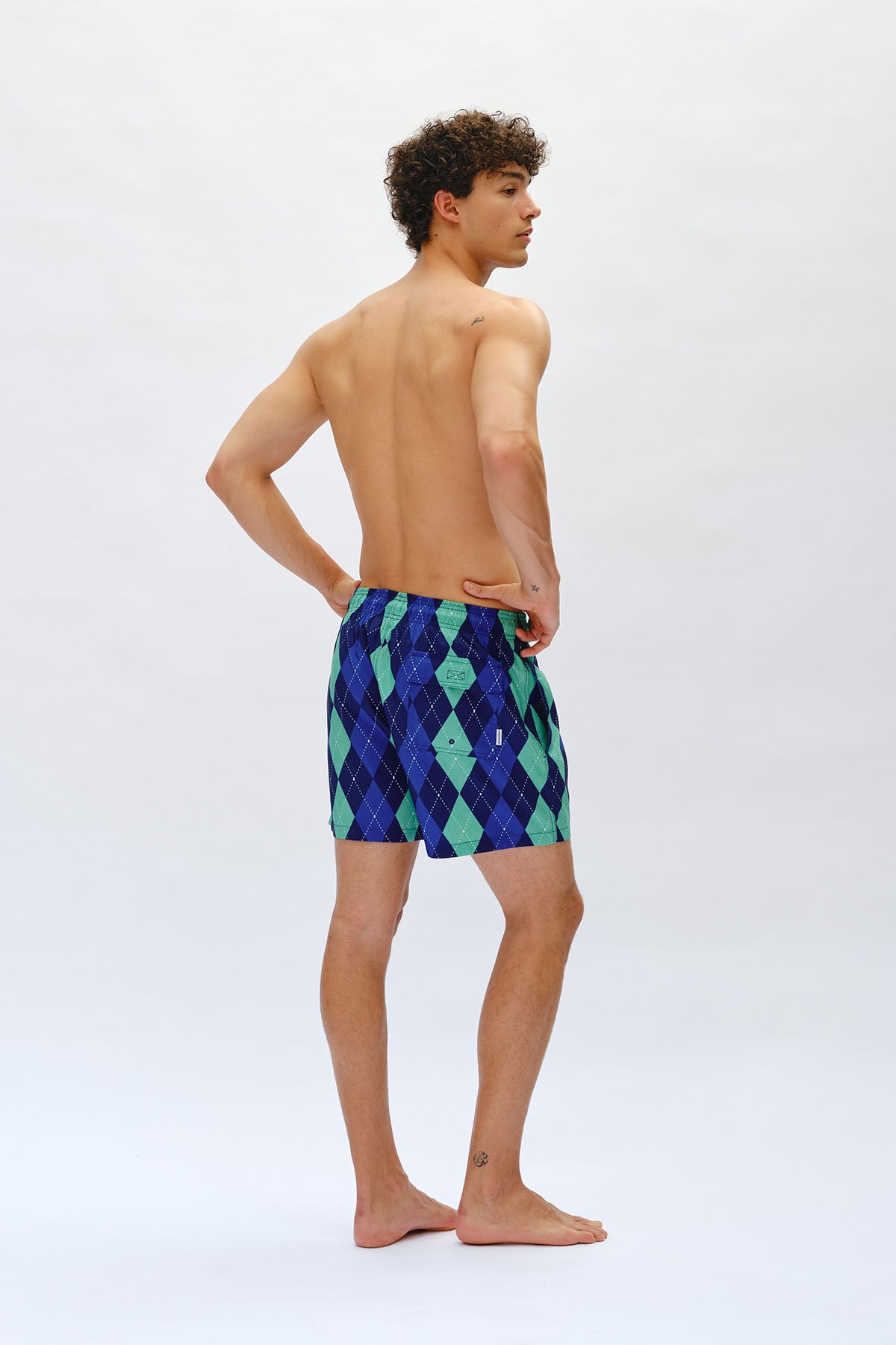Velvet Argyle Swim Trunks - Sunday Blue