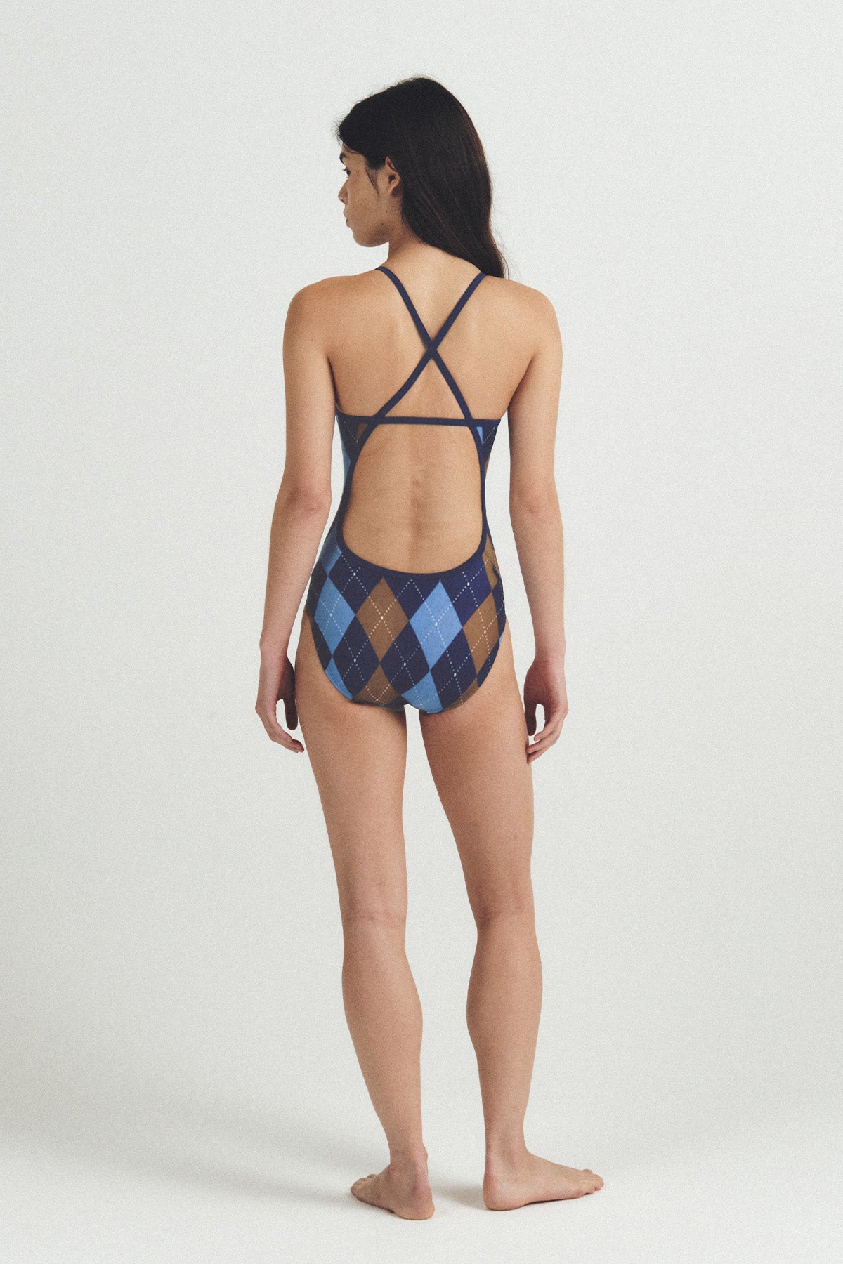 Velvet Argyle swimsuit - Moca Navy