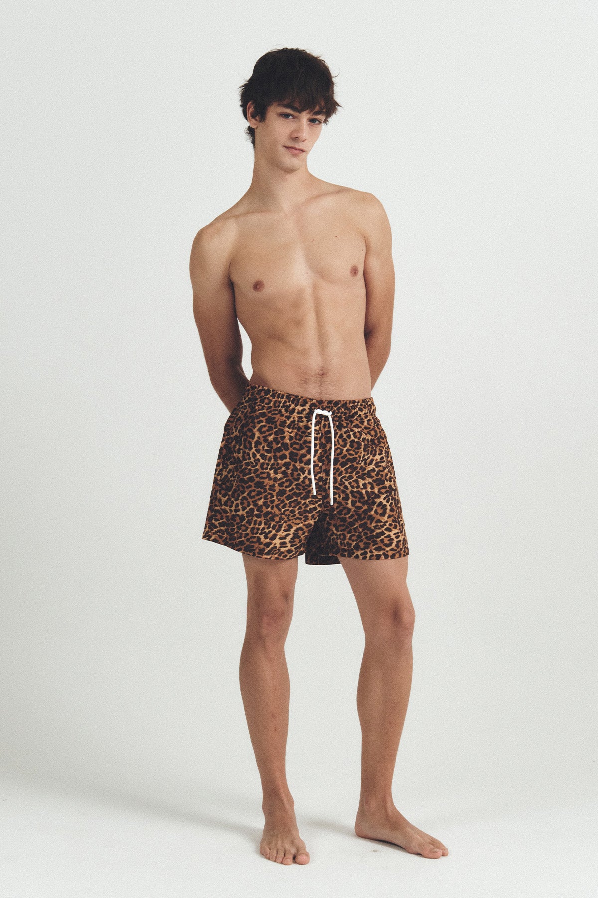 秋のチェック柄スイムトランクス - アンバーブラウン