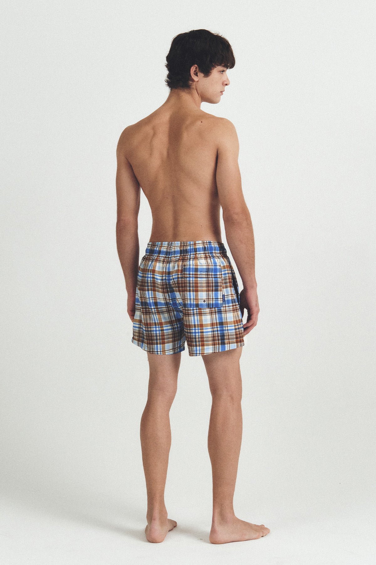 秋のチェック柄スイムトランクス - アンバーブラウン