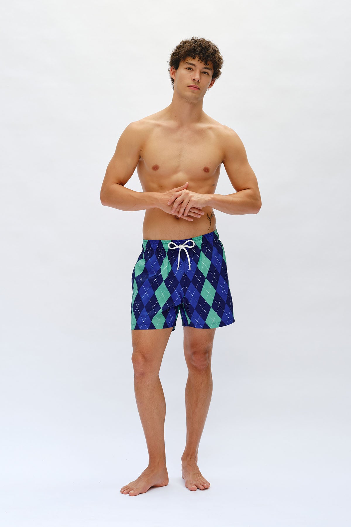 Velvet Argyle Swim Trunks - Sunday Blue
