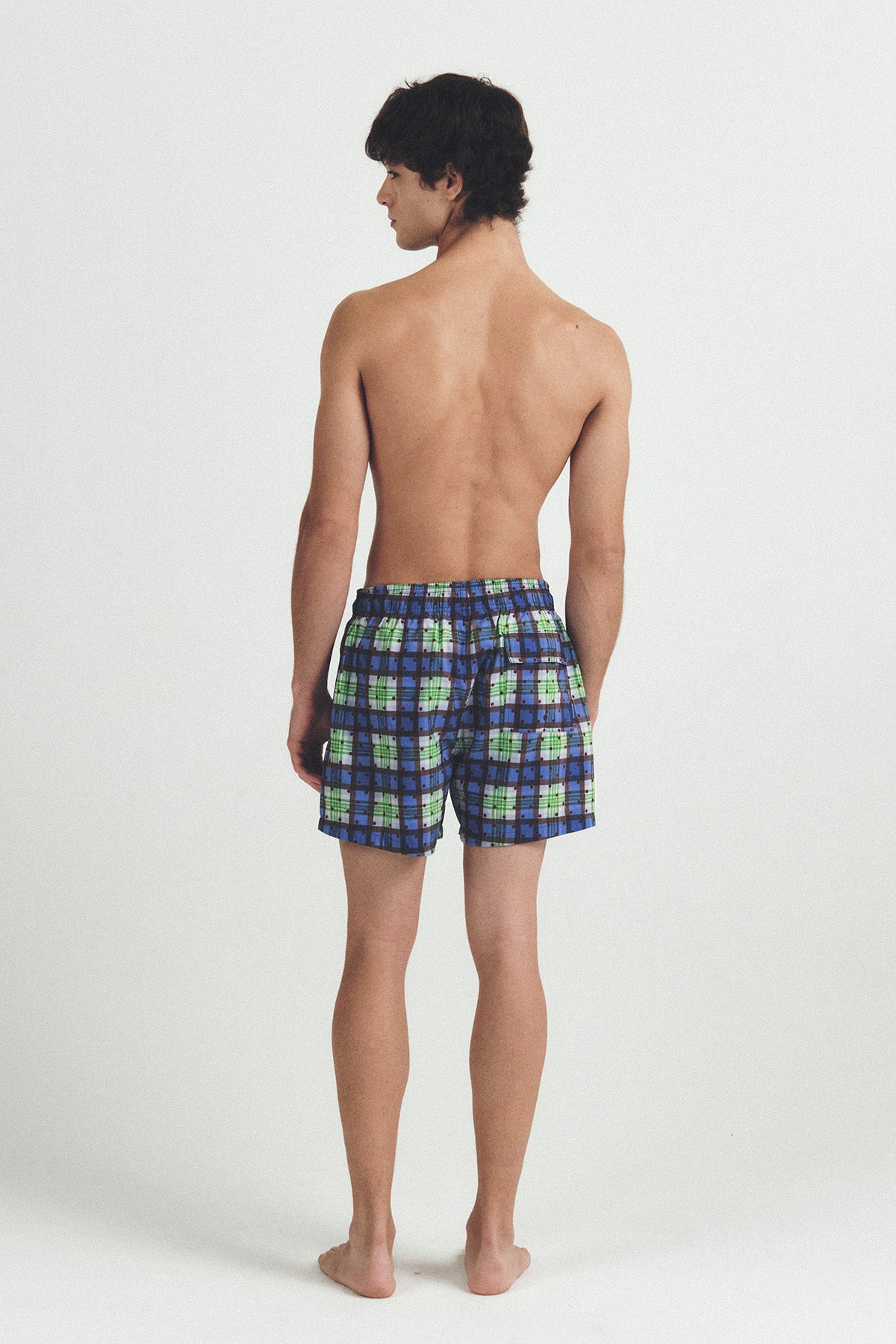 秋のチェック柄スイムトランクス - アンバーブラウン