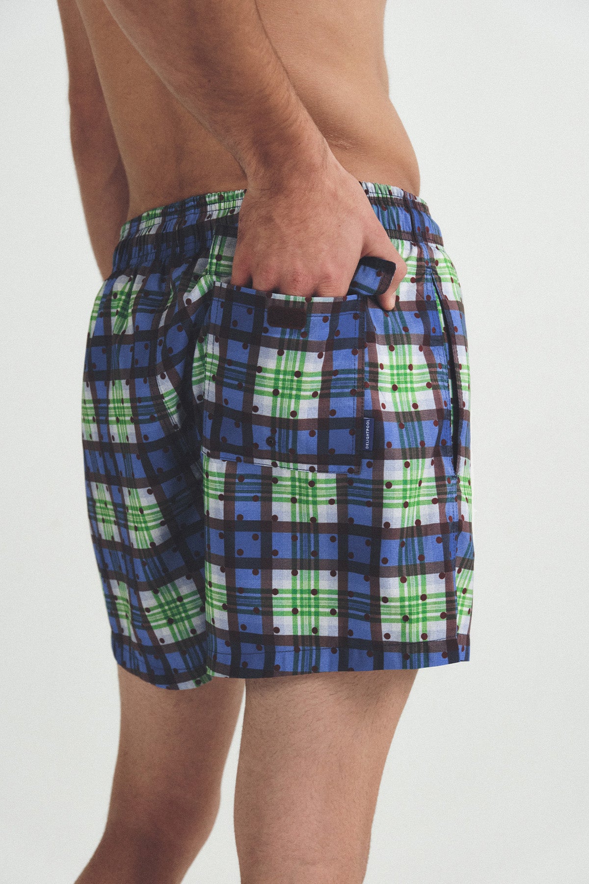 秋のチェック柄スイムトランクス - アンバーブラウン