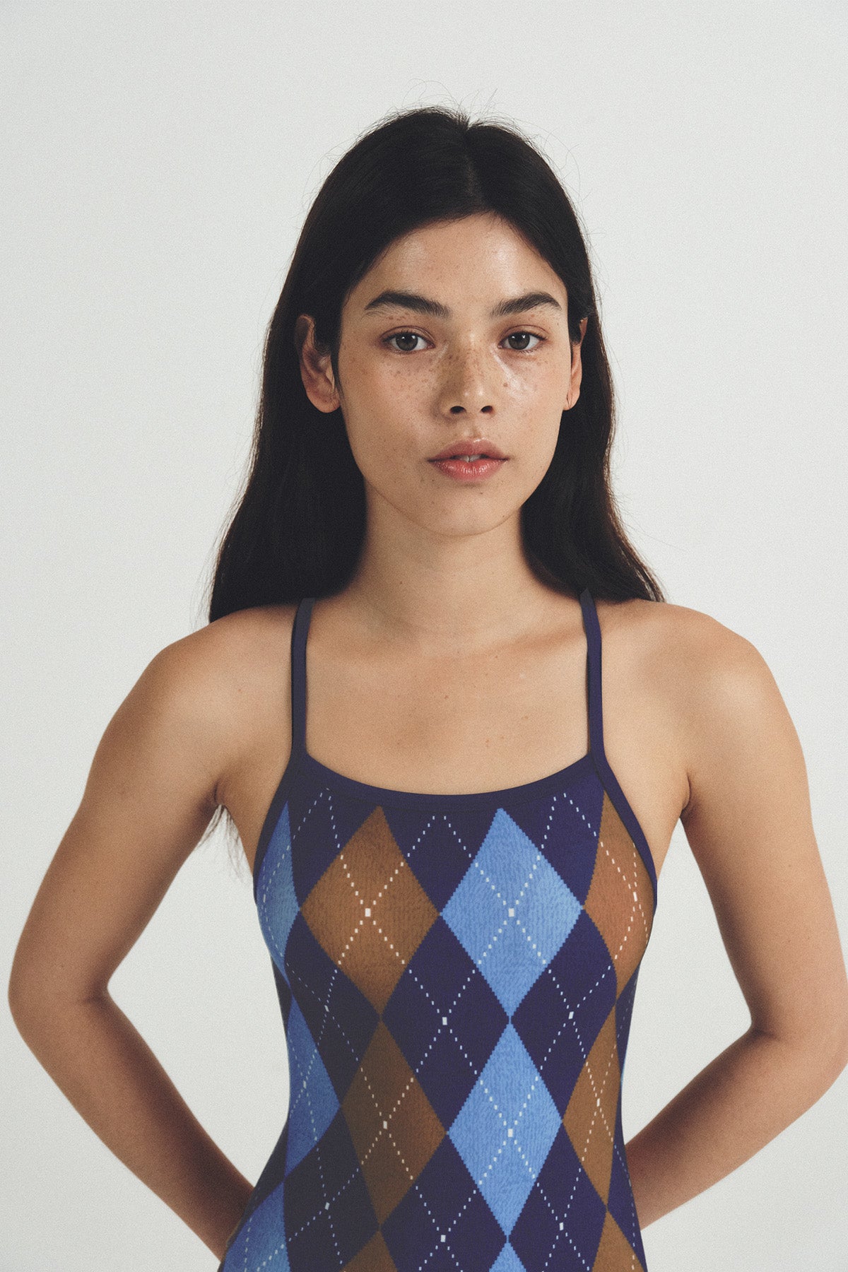Velvet Argyle swimsuit - Moca Navy