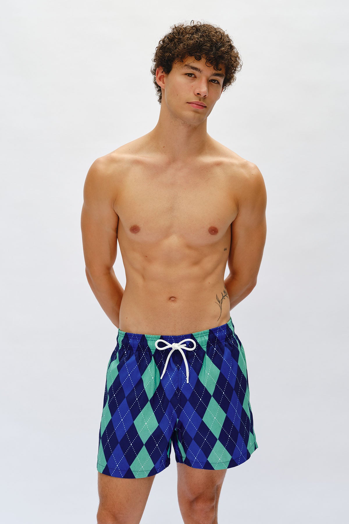 Velvet Argyle Swim Trunks - Sunday Blue
