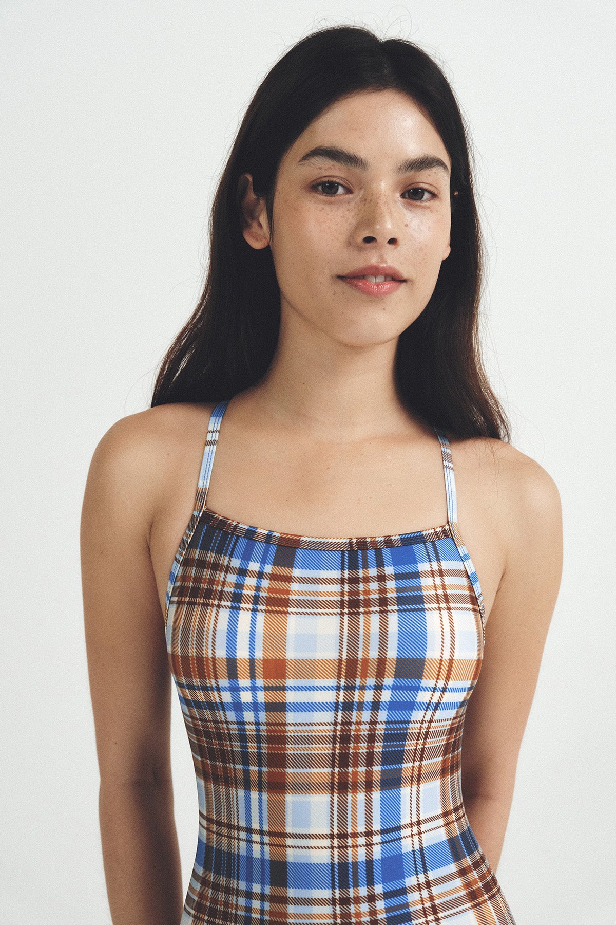 Sophie check swimsuit - Milk Tea Blue