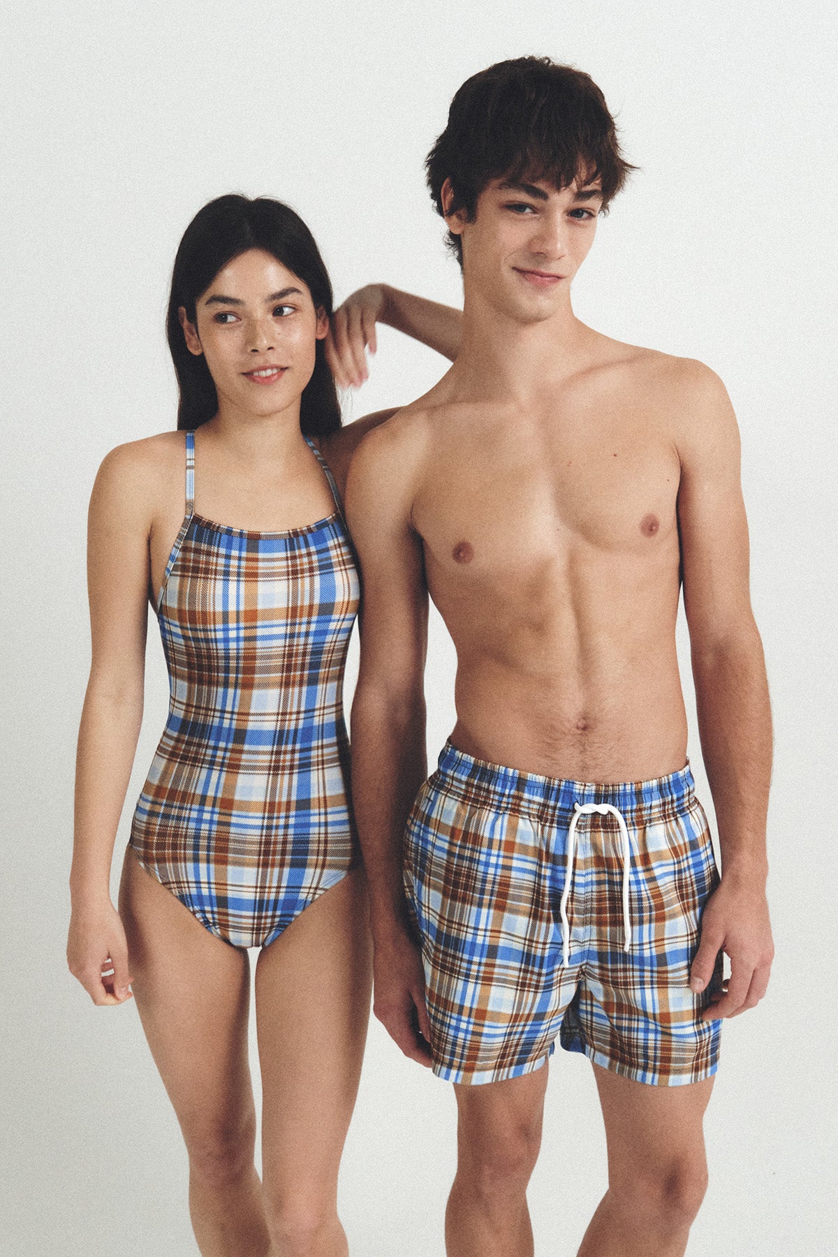 Maillot de bain à carreaux Sophie - Bleu thé au lait