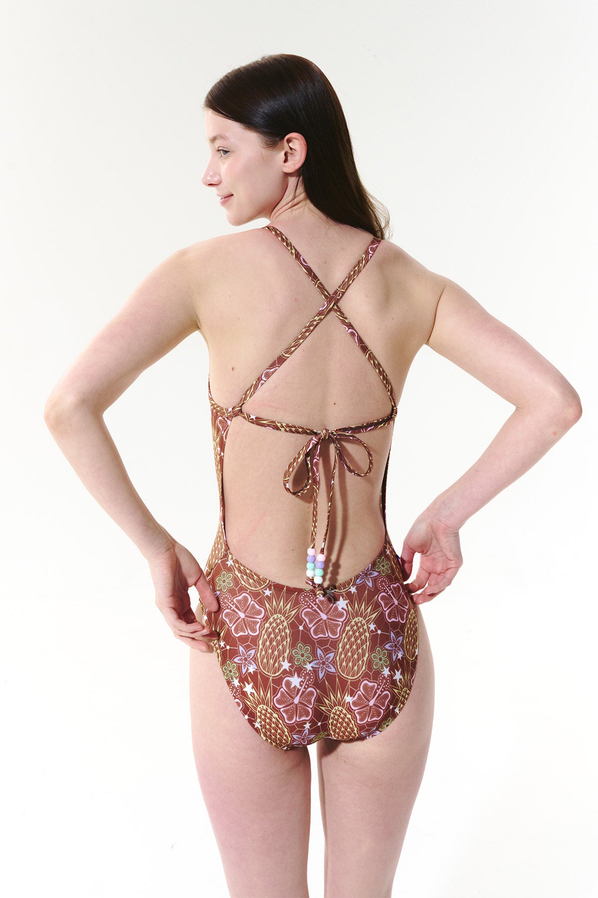 Tropic Bloom Tie-Back swimsuit - Sunbaked Brown