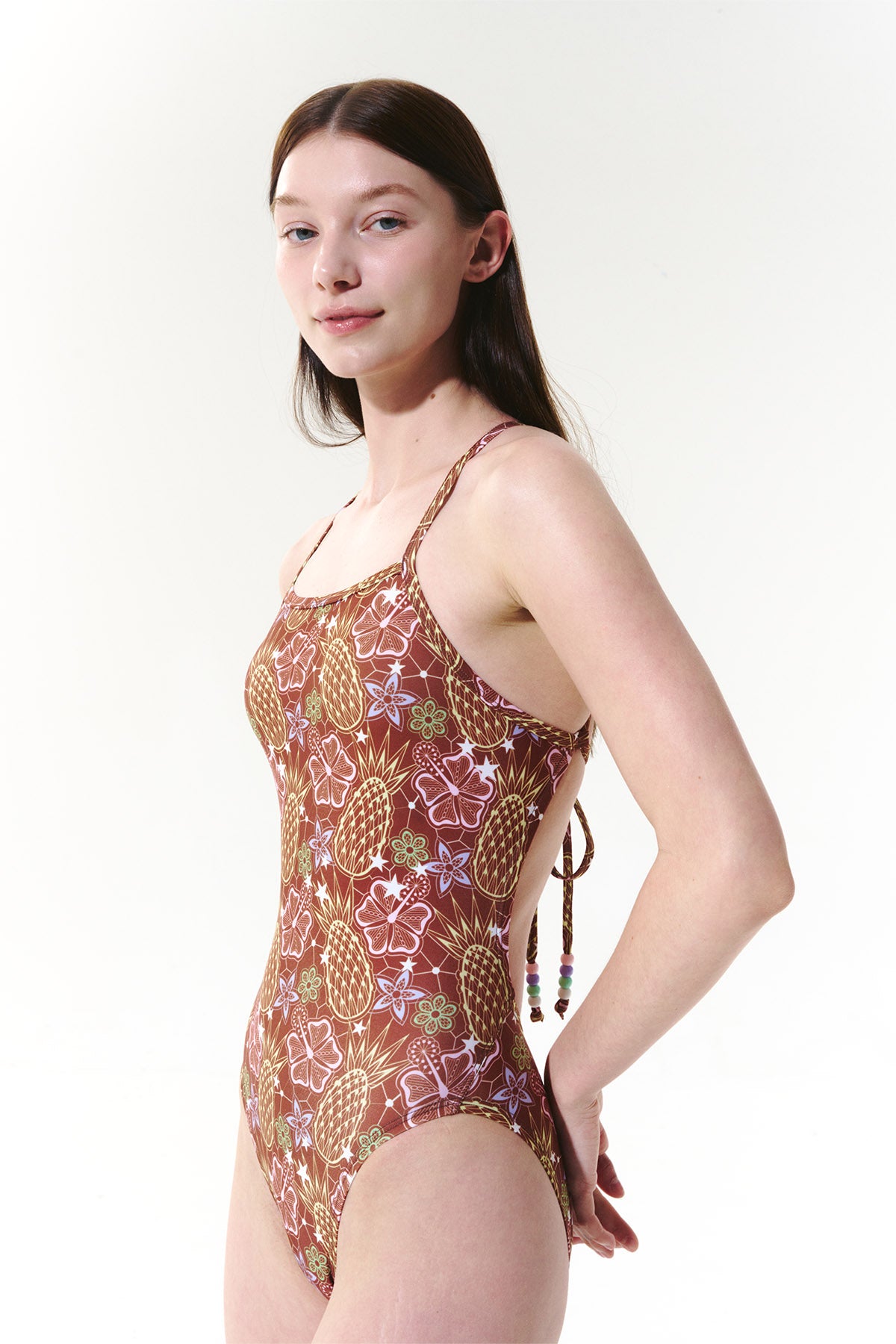 Tropic Bloom Tie-Back swimsuit - Sunbaked Brown
