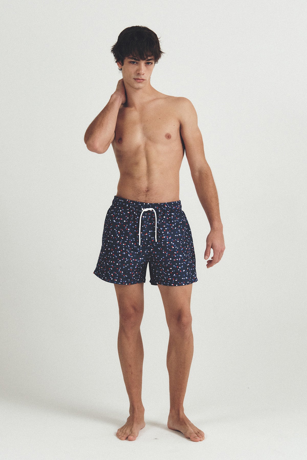 秋のチェック柄スイムトランクス - アンバーブラウン