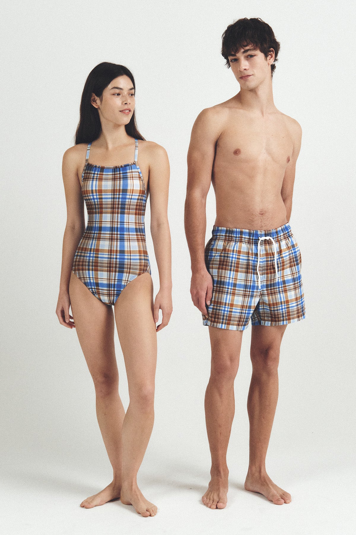 Maillot de bain à carreaux Sophie - Bleu thé au lait