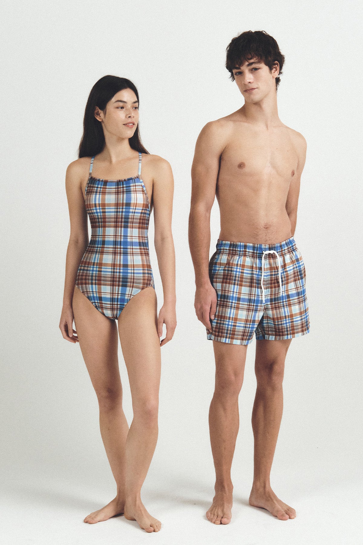 秋のチェック柄スイムトランクス - アンバーブラウン