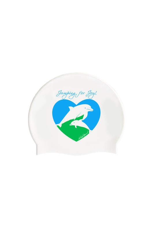 Dolphin Heart Swim Cap - White