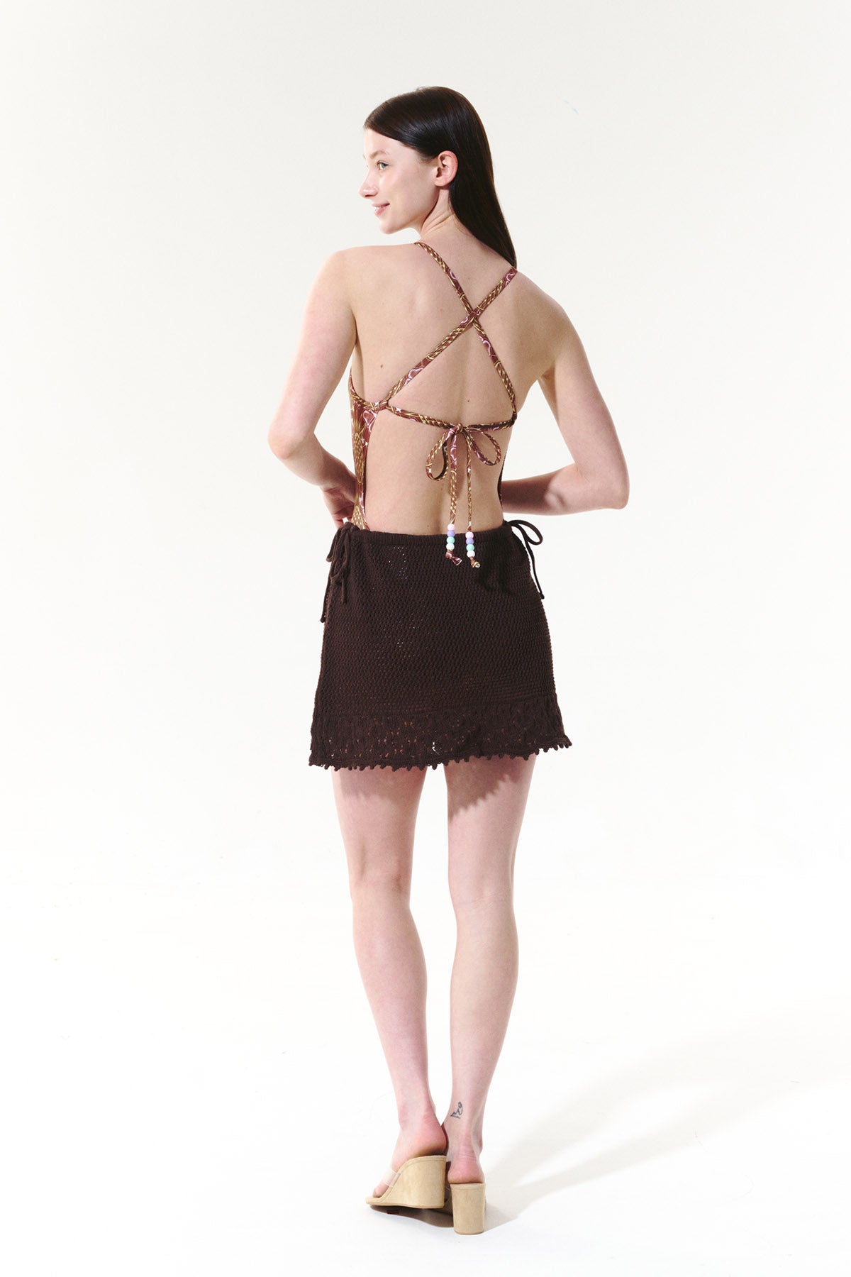 Tropic Bloom Tie-Back swimsuit - Sunbaked Brown