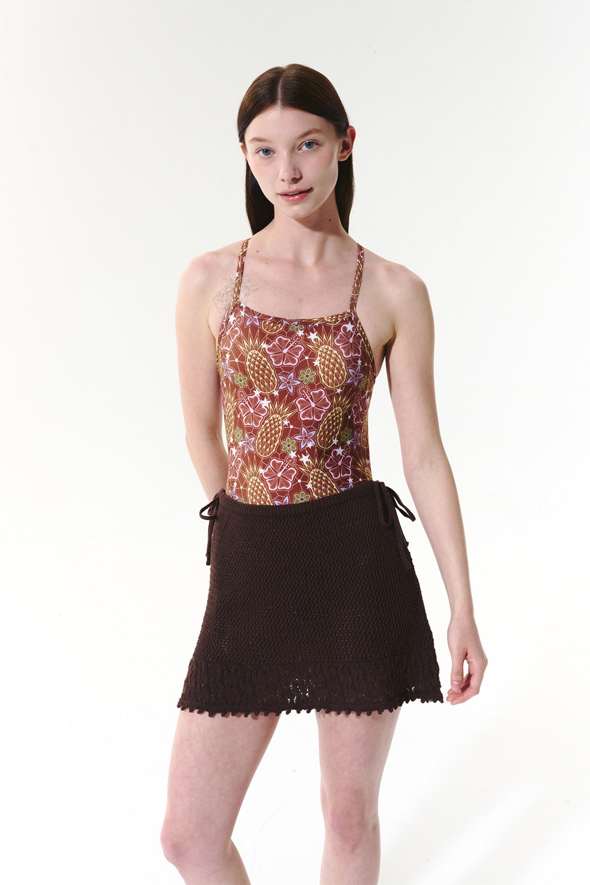 Tropic Bloom Tie-Back swimsuit - Sunbaked Brown
