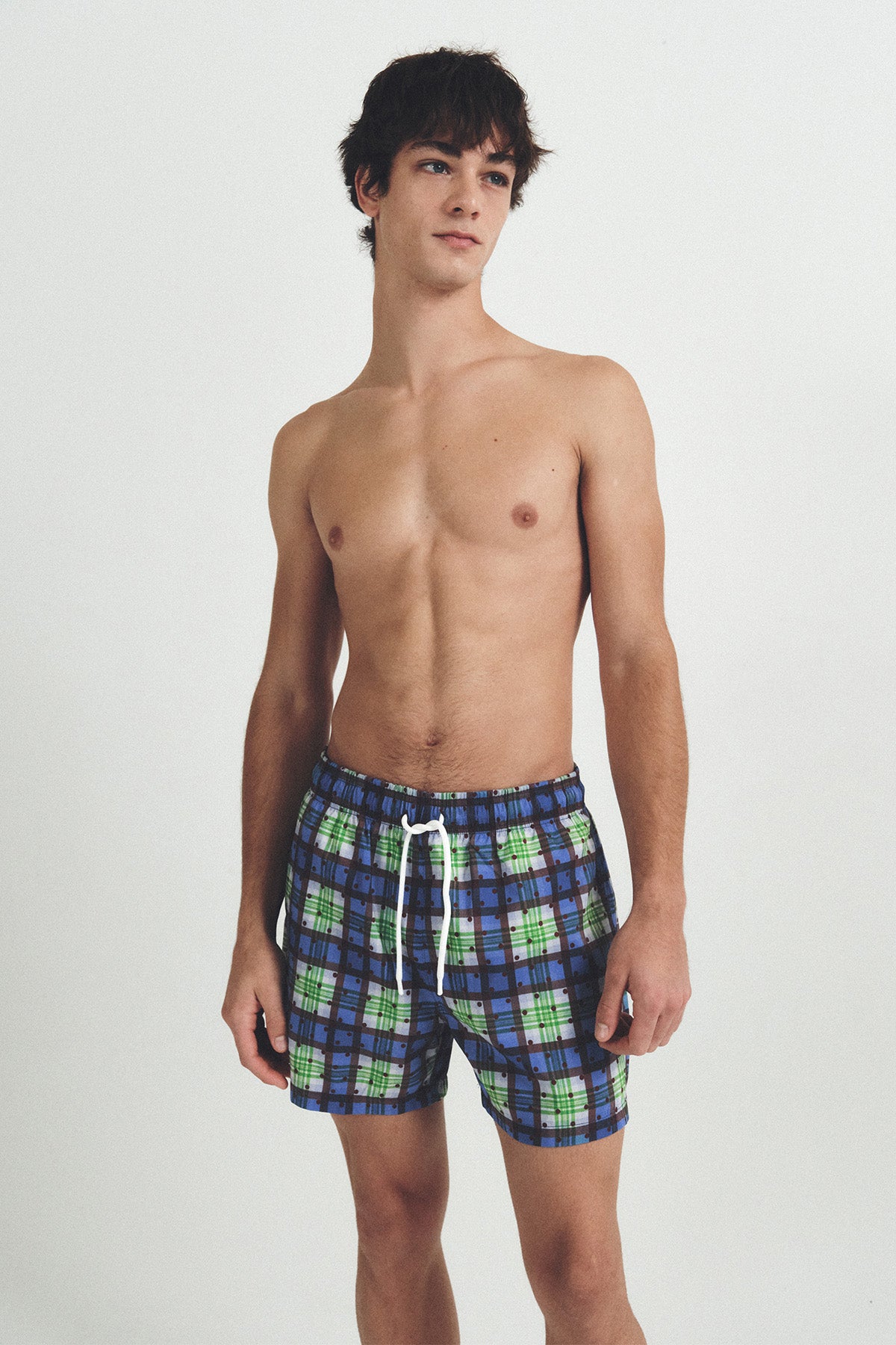 秋のチェック柄スイムトランクス - アンバーブラウン