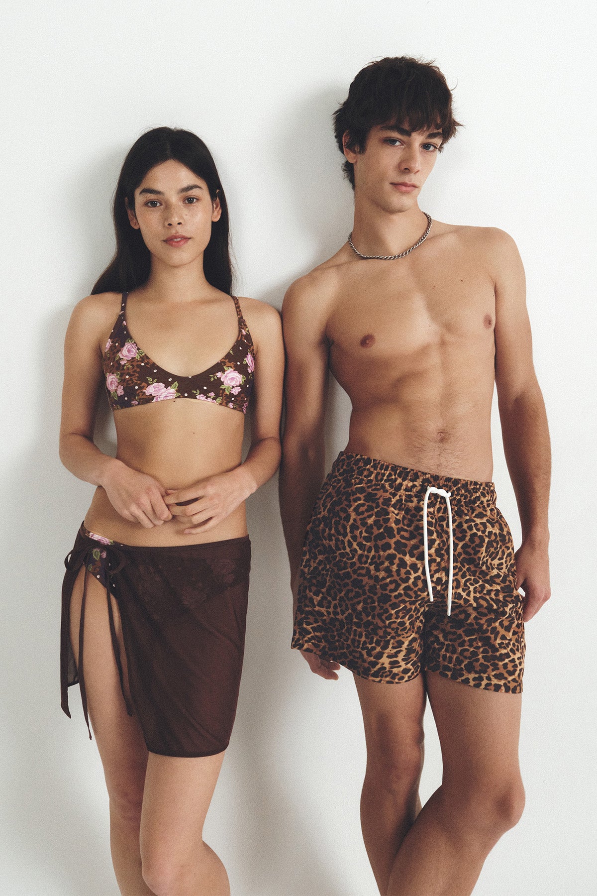 秋のチェック柄スイムトランクス - アンバーブラウン