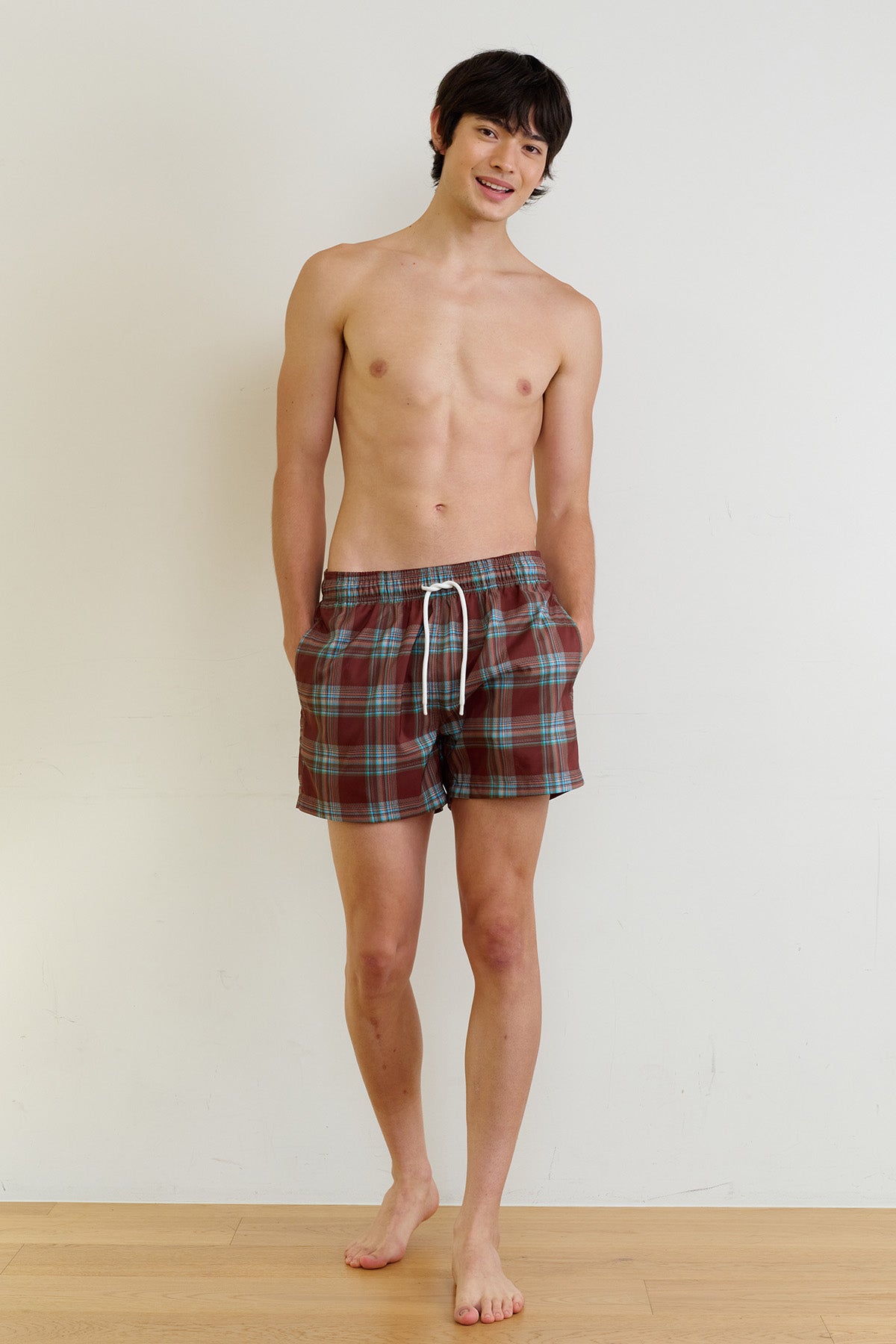 Autumn Plaid Swim Trunks - Amber Brown