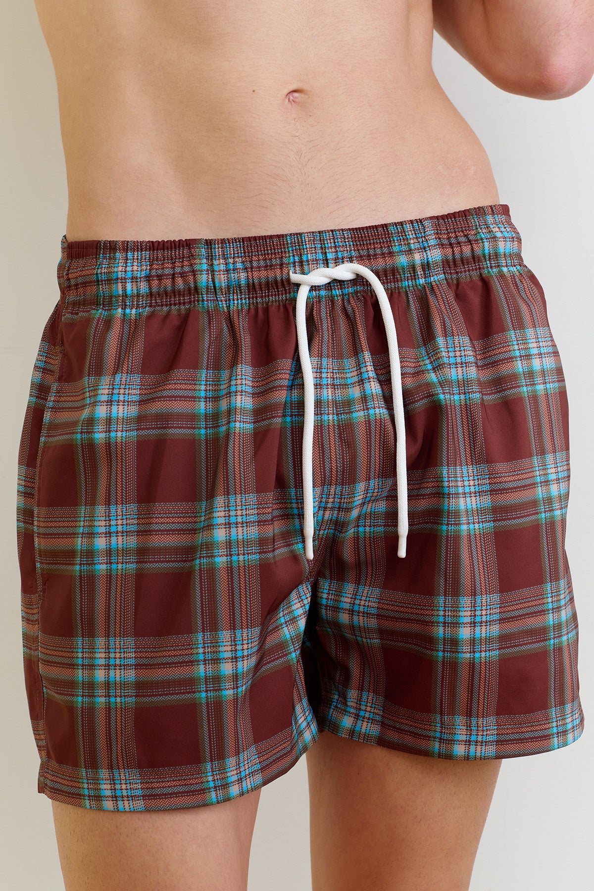 Autumn Plaid Swim Trunks - Amber Brown