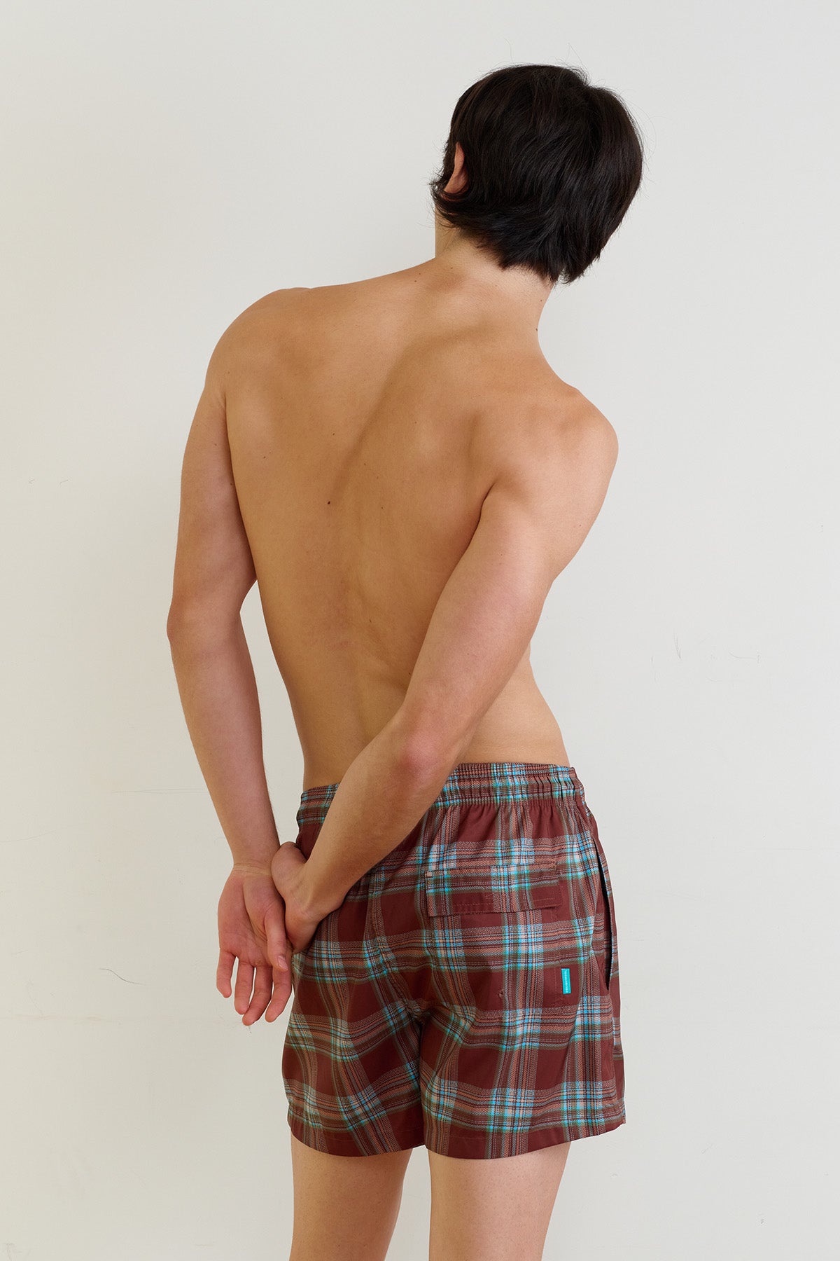 Autumn Plaid Swim Trunks - Amber Brown