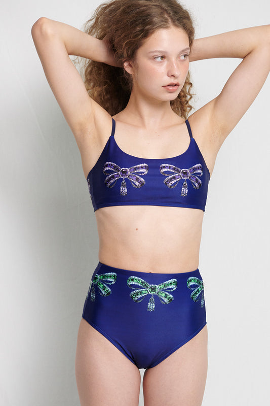 ヴィンテージ ボウズ ブローチ ビキニボトム - サファイア ネイビー