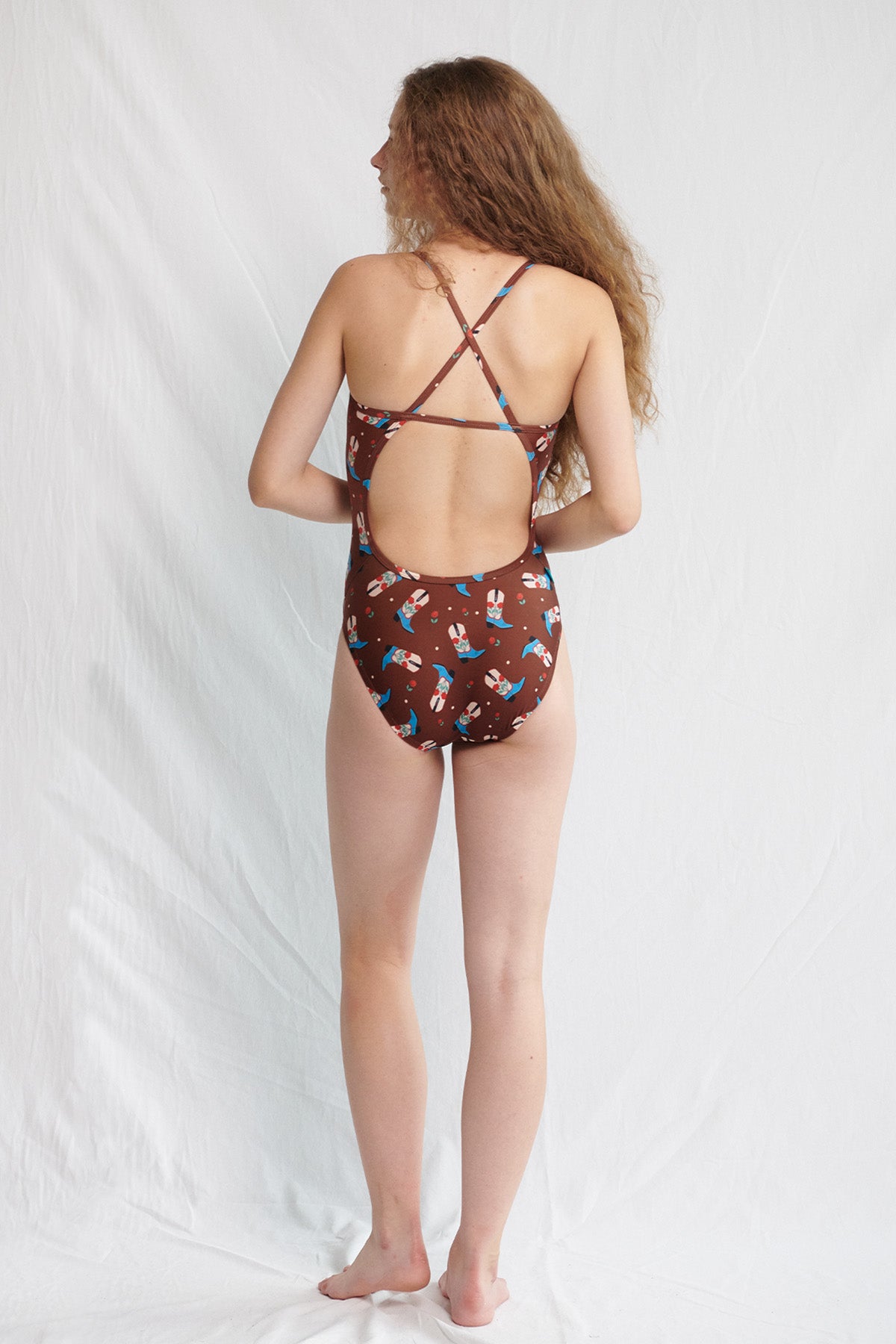 Rosy western boots Swimsuit - Rich Mahogany