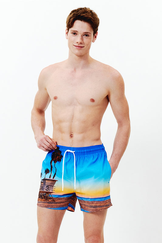 Golden Sunset Swim Trunks - Cali blue