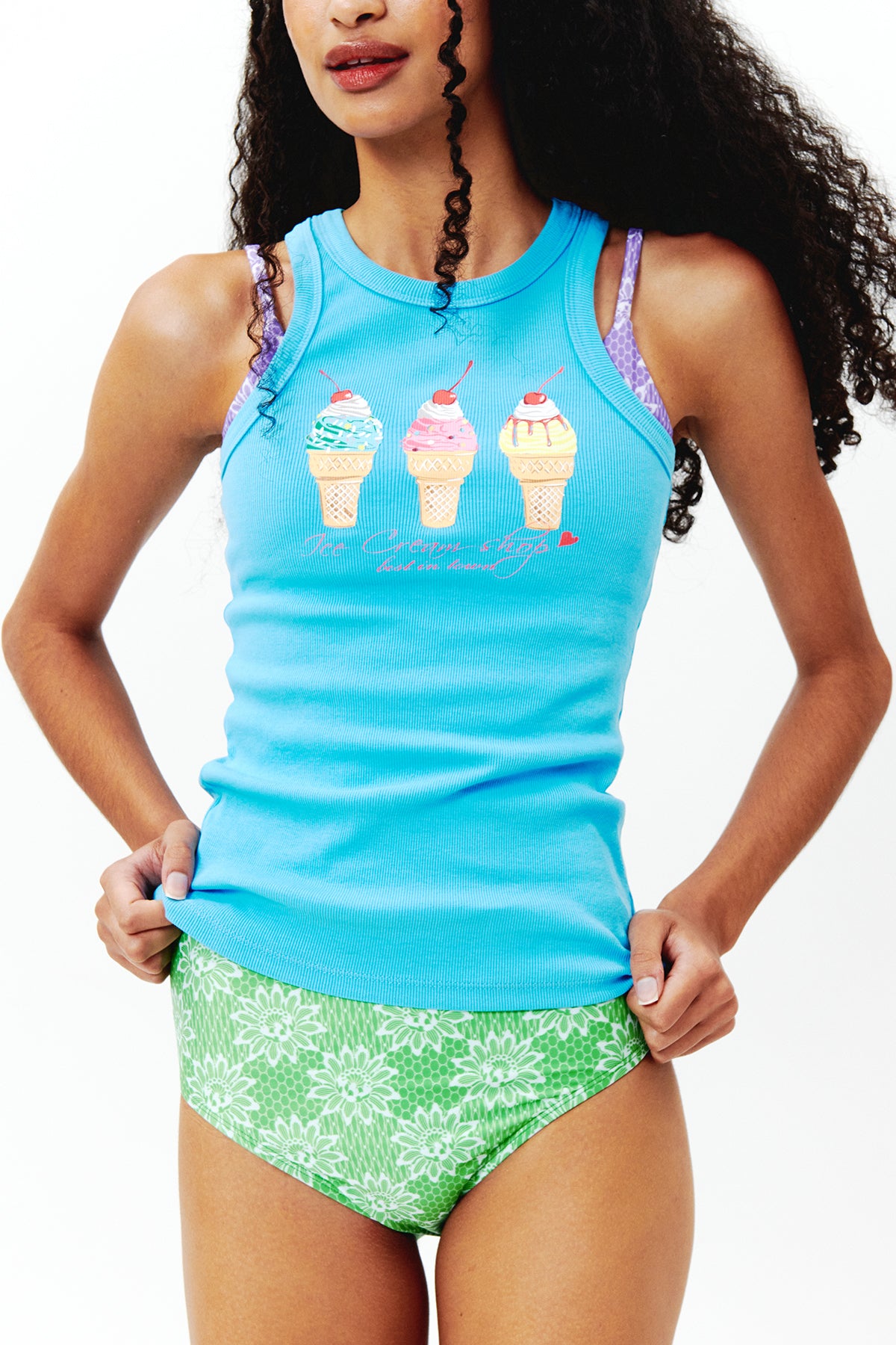 Bas de bikini en dentelle fleurie - Thé à la menthe