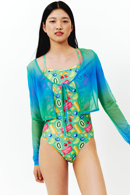 Crop Top Mesh - Bleu Algue