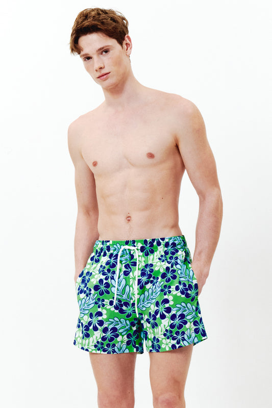 Cali Hibiscus Swim Trunks - Evergreen