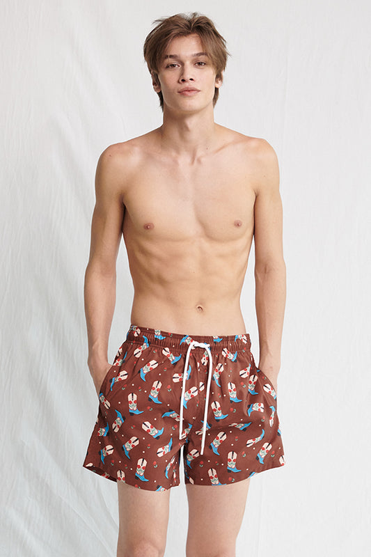 Rosy Western boots Swim Trunks - Mahogany brown