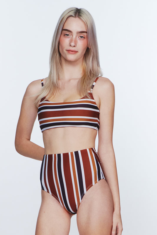 Sunburst Stripe BIKINI Bottom - Earthy Brown