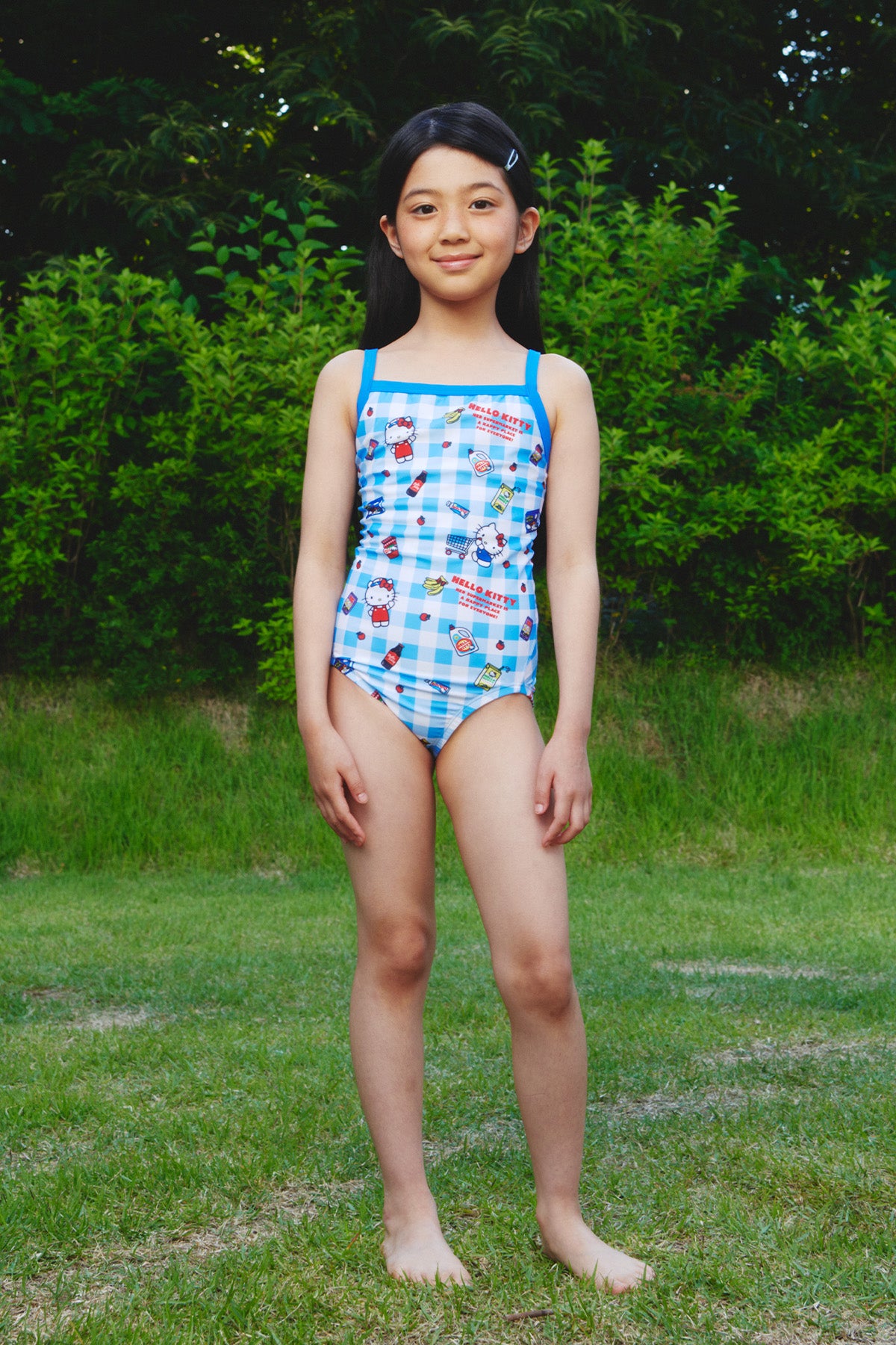 Supermarket Gingham Kids One-piece swimsuit - Sky Check