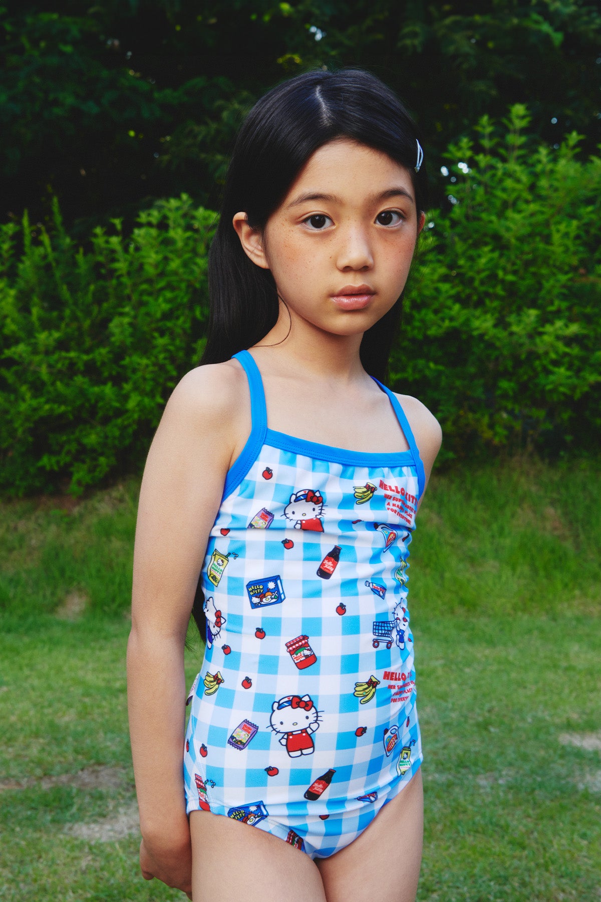 Supermarket Gingham Kids One-piece swimsuit - Sky Check