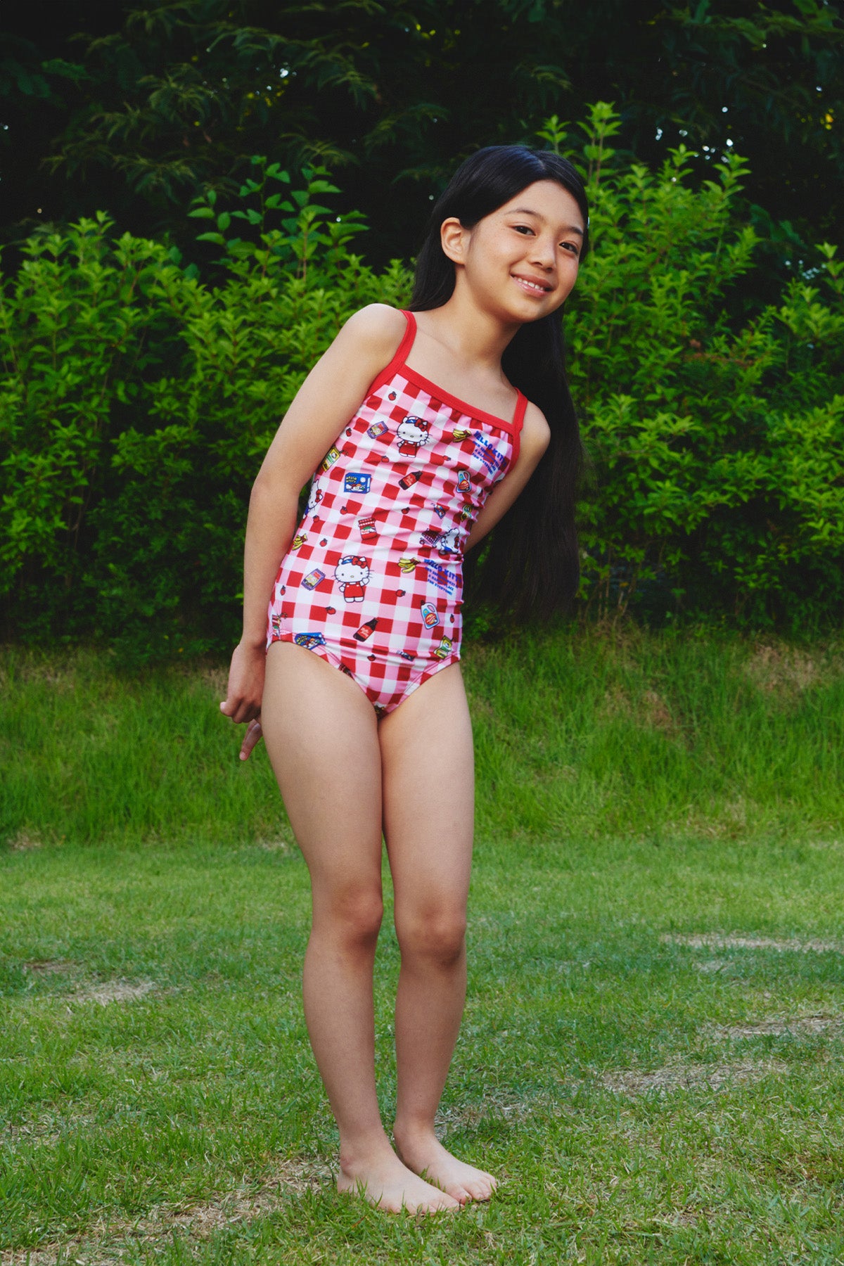 Supermarket Gingham Kids One-piece swimsuit - Cherry Check