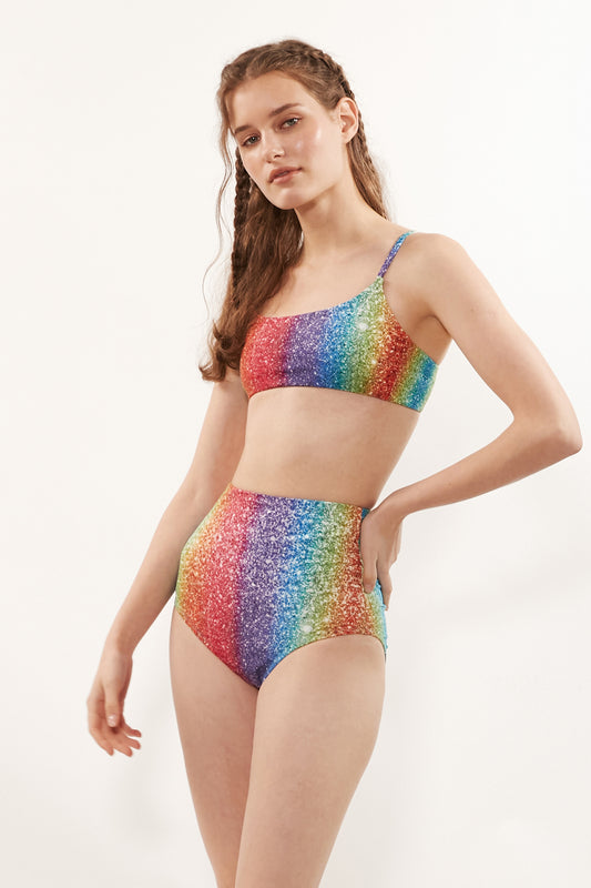 Starry Glitter Rainbow Bikini Top - Multi