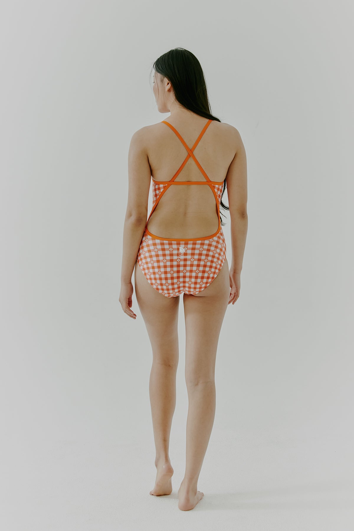 Gingham Flower Swimsuit - Retro orange