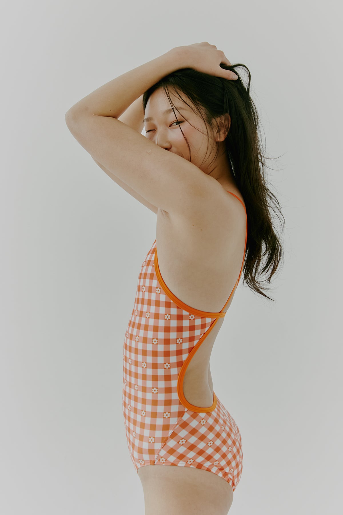 Maillot de bain Vichy Fleur - Orange rétro